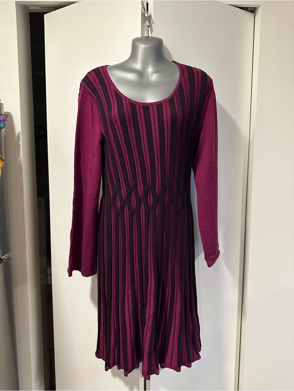 Magenta & Black Striped Knit XL Dress - Women's Long Sleeve style & co